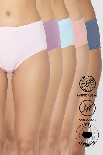 Buy Zivame Medium Rise Full Coverage Hipster Panty (Pack of 5) - Multicolor